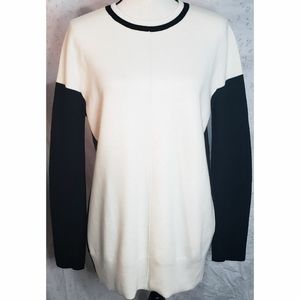 Vince Black White Colorblock Knit Sweater Wool Blend Soft Crew Neck